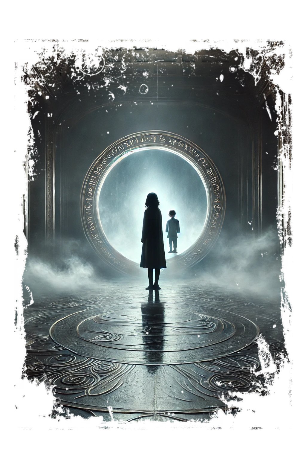 Ilustração de Despertar Onírico: uma mulher diante de um portal circular luminoso.