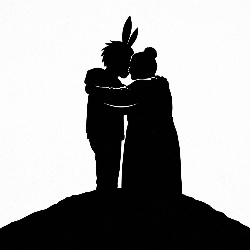 Contracapa de Minefield com as silhuetas de dois personagens abraçados.